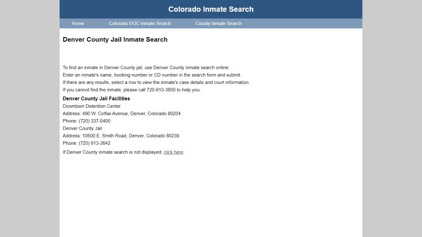 Denver County Jail Inmate Search